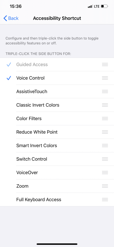 voice control-accessibility shortcut